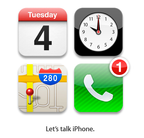 Apple verschickt Einladungen zu iPhone-Event am 4. Oktober – Die Einladung trägt den Slogan «Let's talk iPhone.» und zeigt die Icons vier iOS-Apps von Apple.