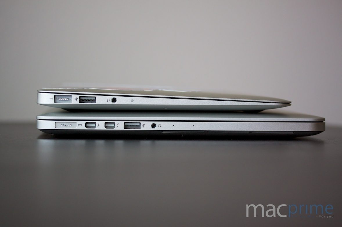 Das neue 13-Zoll MacBook Pro mit Retina Display (unten) im Vergleich zum 11-Zoll MacBook Air (oben)