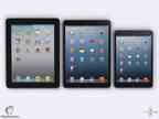 Rendering des iPad 5 flankiert vom iPad 4 auf der rechten Seite und dem iPad mini auf der linken Seite – Quelle: MacRumors