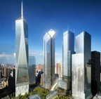 Two World Trade Center in New York City – Der Wolkenkratzer in der Mitte mit den vier gekippten Quadraten
Quelle: Silverstein