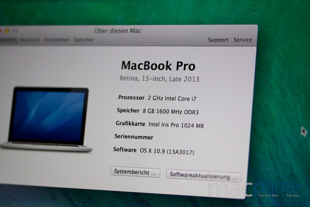 System-Informationen des 15-Zoll-Retina