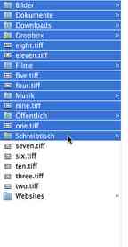 OS X Finder Auswahl beherrschen – Auswahl in der Spalten-Ansicht mit gedrückter Shift-Taste