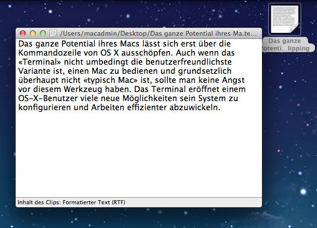 textClipping-Datei mit Finder öffnen