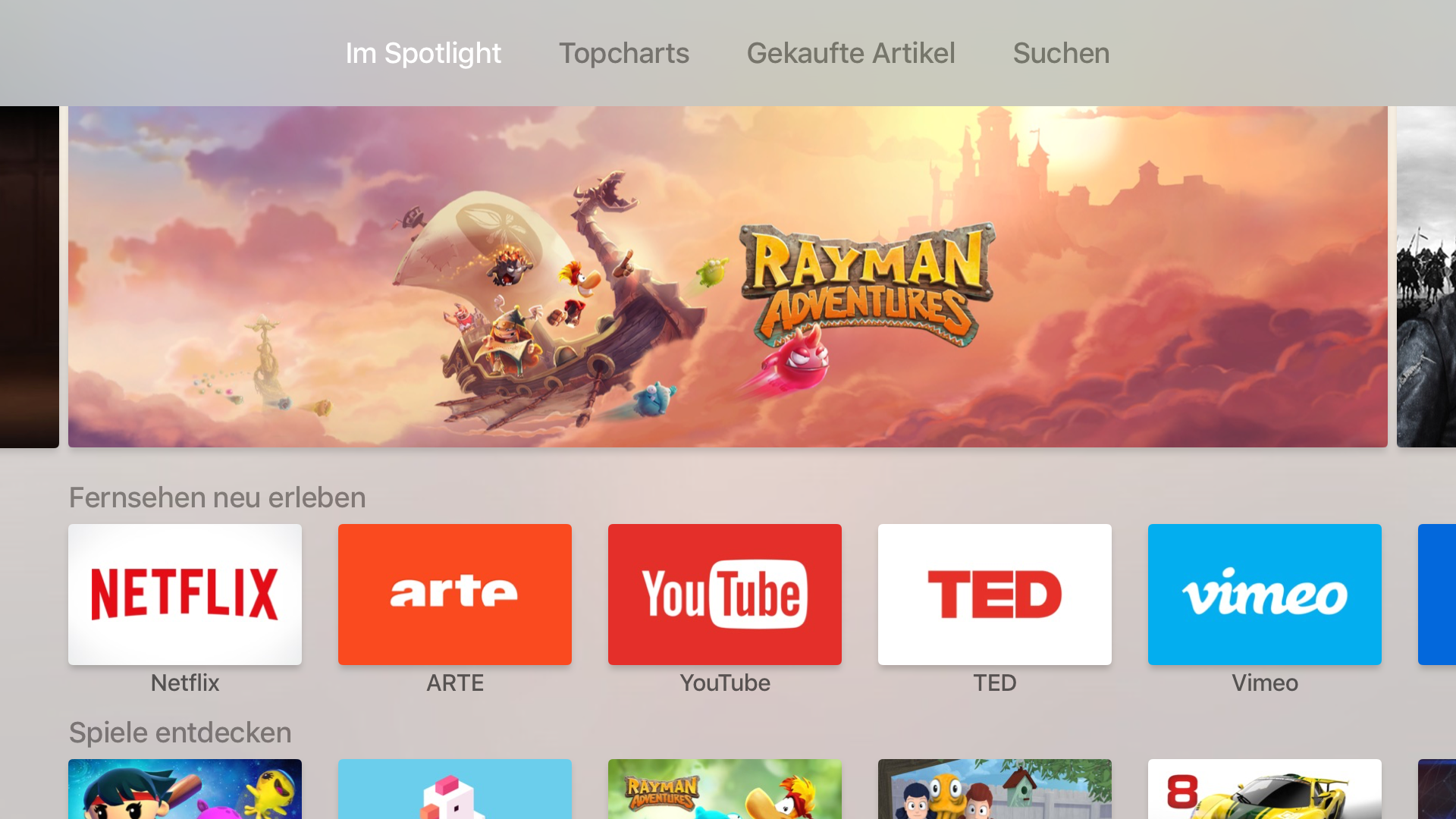 Die Übersicht des tvOS App Store auf dem neuen Apple TV
