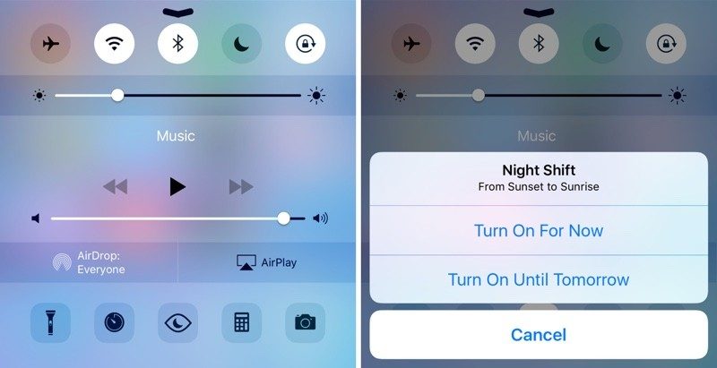 «Night Shift»-Modus im iOS-Kontrollzentrum (Bild: 9to5Mac)