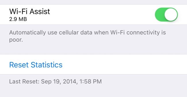 iOS 9.3 mit Volumen-Angabe bei Wi-Fi-Assistent (Bild: MacRumors)
